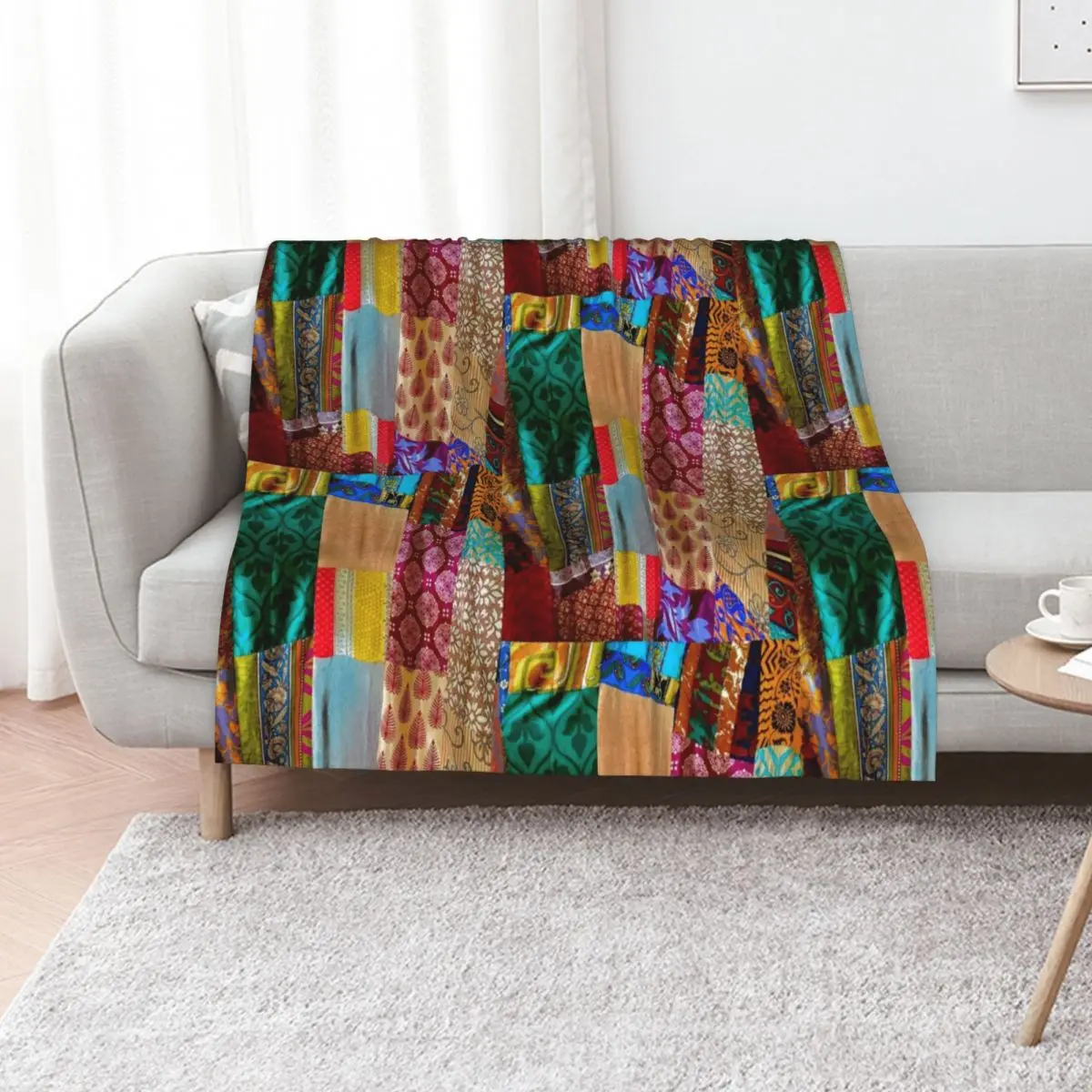 Kantha Silk India Saries repurposed into Boho Goddess Throw Blanket Beautifuls decorative Retros Hairys Quilt Furrys Blankets