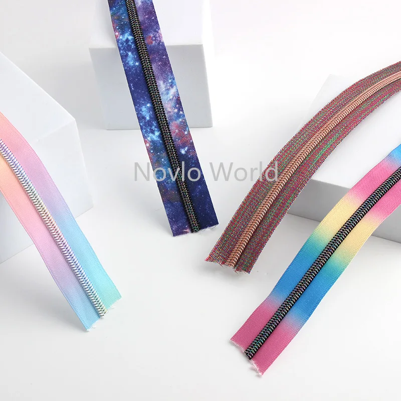 30-100 Yards 5# 32mm Colorful Starry Sky Nylon Coil Zippers for Backpack Nylon Teeth Zipper Sewing Repair Kit DIY Clothing