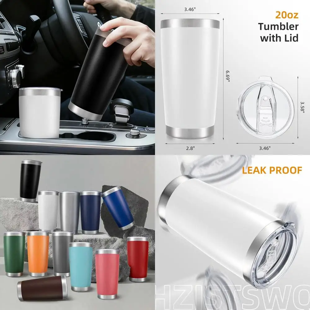 

Упаковка из 12 стаканов с двойными стенками из нержавеющей стали и крышками, с порошковым покрытием для холодных и горячих напитков, белые