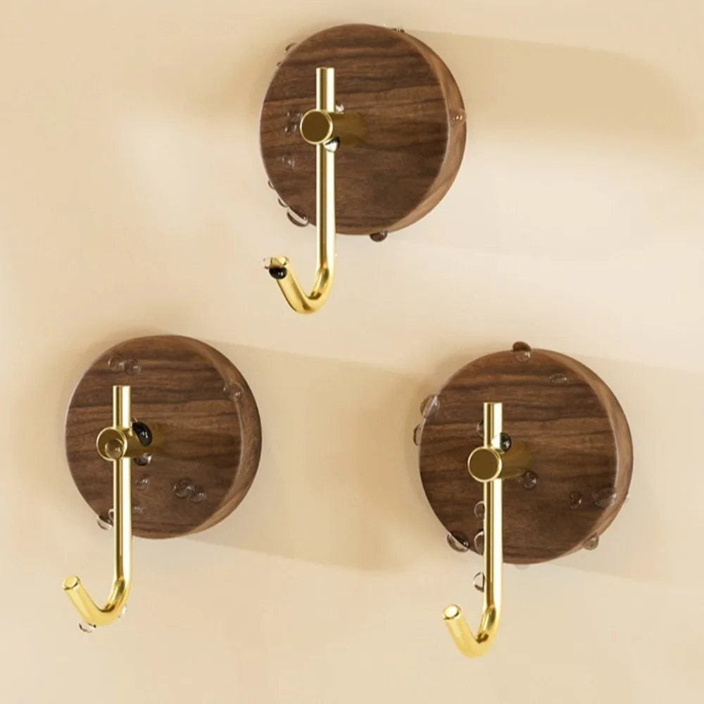 Simple No Drilling Walnut Hanging Hanger Robe Hook Key Holder Adhesive Wall Hooks Coat Storage Rack Practical Wood Hook Bathroom