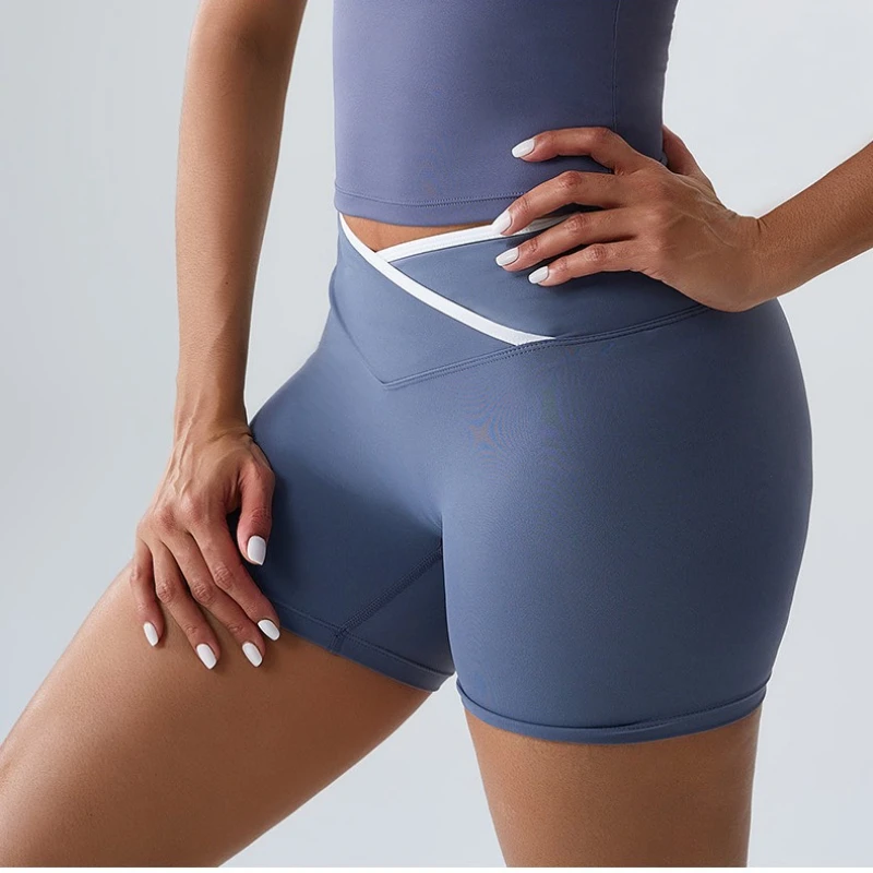 

Women’s Cross Waist Sports Shorts, High Waist Push Up Yoga Shorts, Workout Gym Leggings, Stretch Cycling Jogging Fitness Running