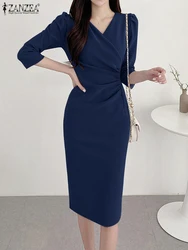 ZANZEA Autumn Women Elegant V Neck Bodycon Dress Ladies Party Club Dresses Fashion Work OL Vestidos 2024 Spring Women's Clothing