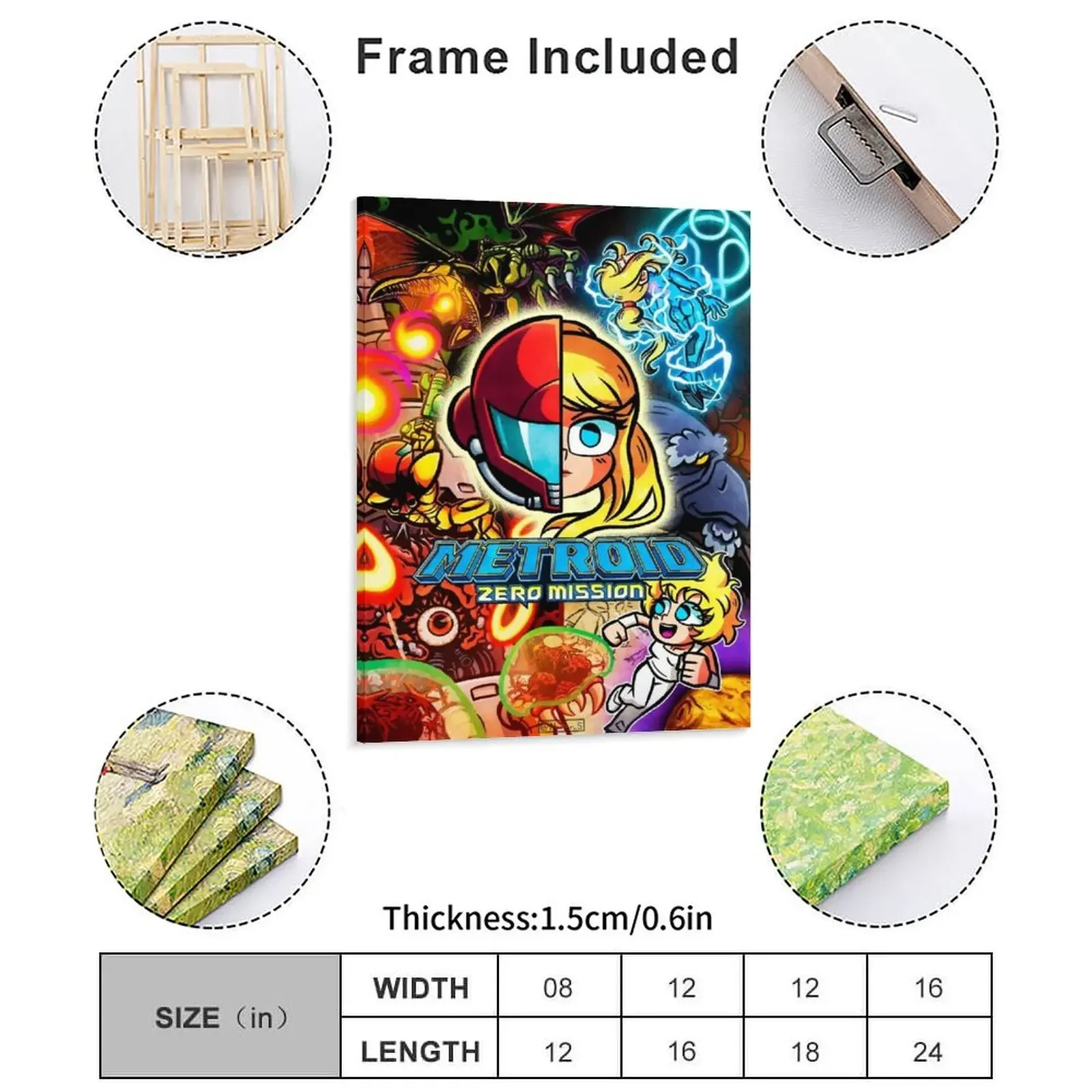 Metroides Zero Mission Illustration Canvas Painting Poster Iron Club Customize Party Wall Decor Framed Wall Paintings