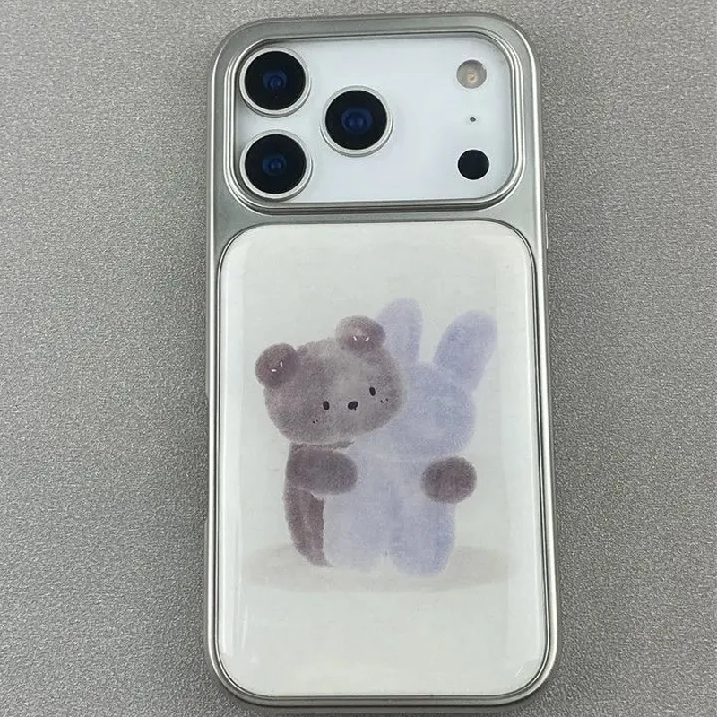 Kawaii Cartoon Cute Bear Rabbit Electroplated Drip Glue Phone Case For iPhone 17 16 15 14 13 12 11 Pro Max Plus 17air 16e Cover view 5
