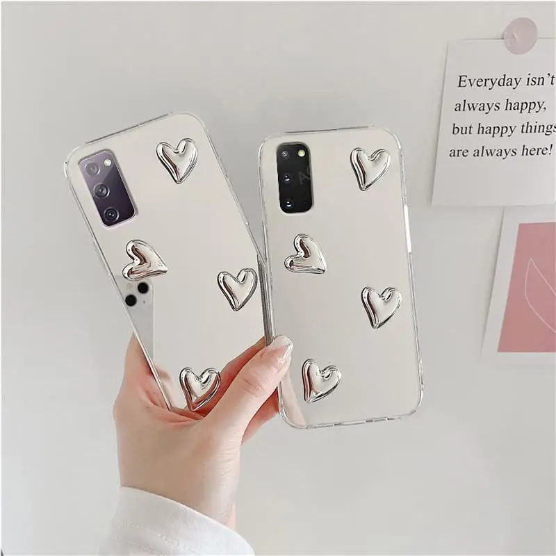 For Samsung Galaxy S20 FE S21 Ultra S9 S8 Plus Glossy 3D Love Heart Mirror Phone Case S20FE S20Ultra S20PLus Cover S 20 21 9 8