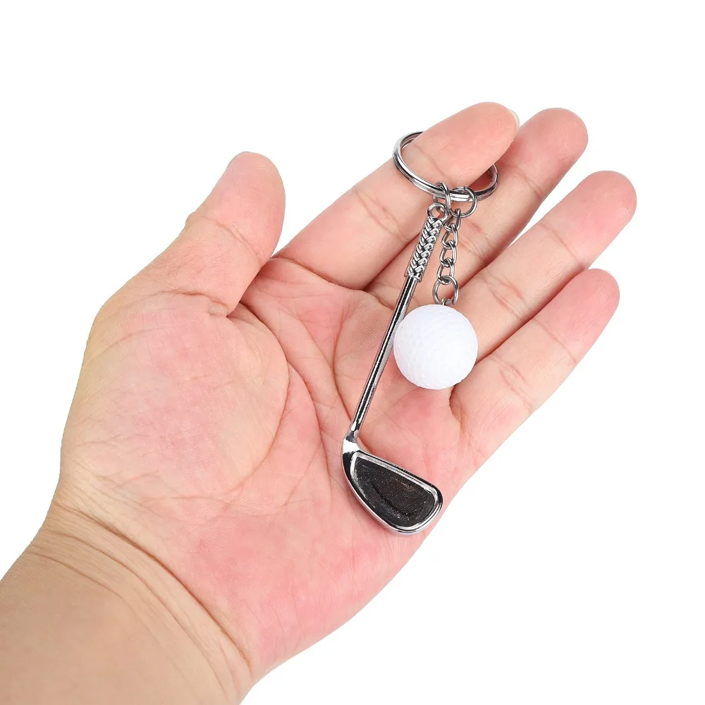 6pcs Electroplating Golf Club Keychain Fashionable Alloy Funny Design Alloy Key Ring Pendant Decoration Golf Ball Keychain
