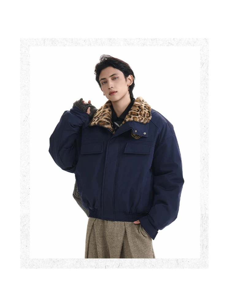 

Мужская утепленная хлопковая куртка с леопардовым принтом, рабочая одежда, теплая повседневная модная зимняя куртка из полиэфирного волокна с длинными рукавами на молнии