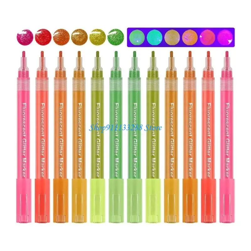 

G88D 12 Pack Glitter Marker Fluorescent Highlighter Pens for Coloring and Drawing