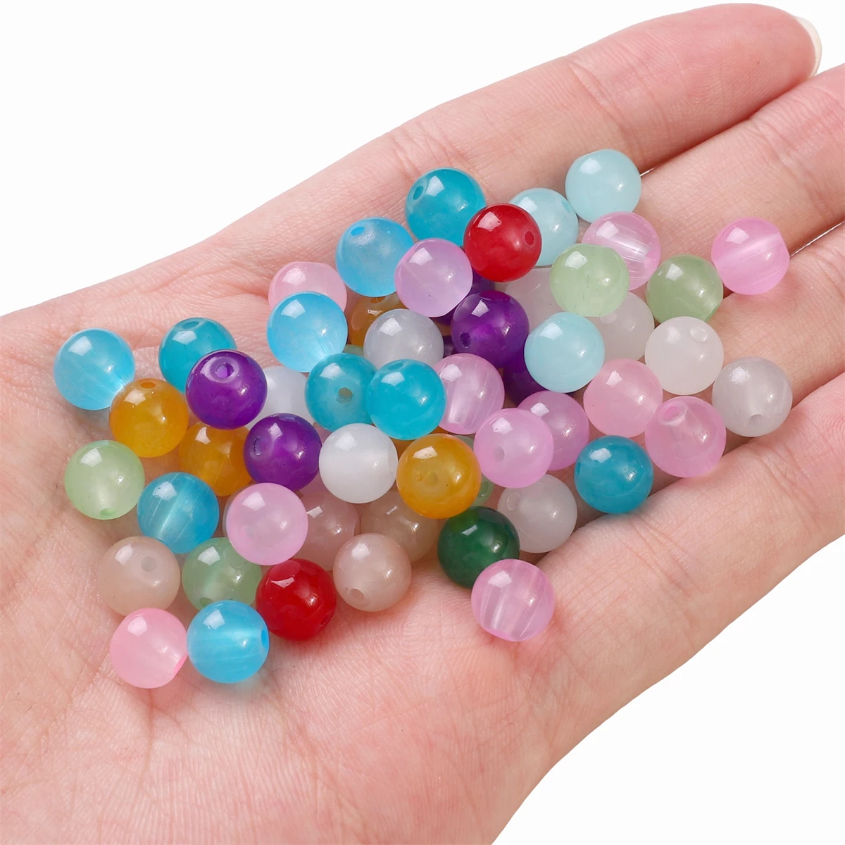 About200-500Pcs Glass Jelly Solid Color Imitation Jade Ball Unique Loose Beads Handmade DIY Jewelry Bracelet Headpiece Accessori