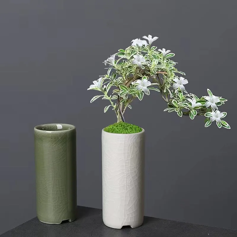 Small Straight Ice Crack Glaze Mini Flower Pot Succulent Plant Bamboo Hotel Creative Ceramic Desktop Pottery With Hole