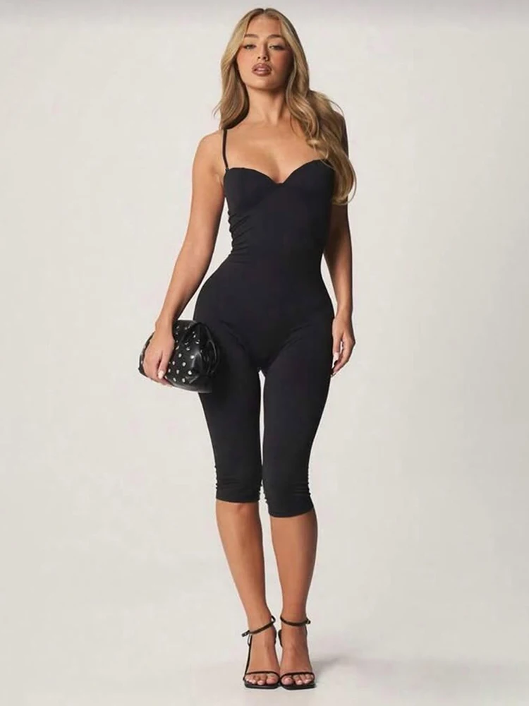 Sisterlinda Hottie Playsuits Woman Sexy Backless Low-Neck Sleeveless Shape Waist Skinny Peach Hip Hot Girls High Street Rompers