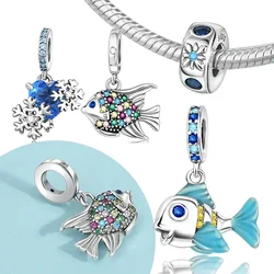 New 925 Sterling Silver Deep Sea Colorful Fish Pendant Charms Beads Suitable for Original Bracelet DIY Jewelry Gifts for Women