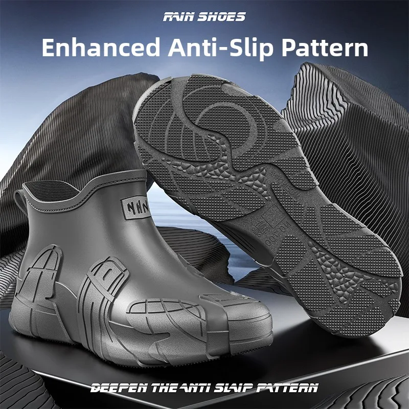 2026 New Men's Fashionable Anti-slip Short Rain Boots New Delivery Rider Construction Site Fishing Water Shoes Rain Boots