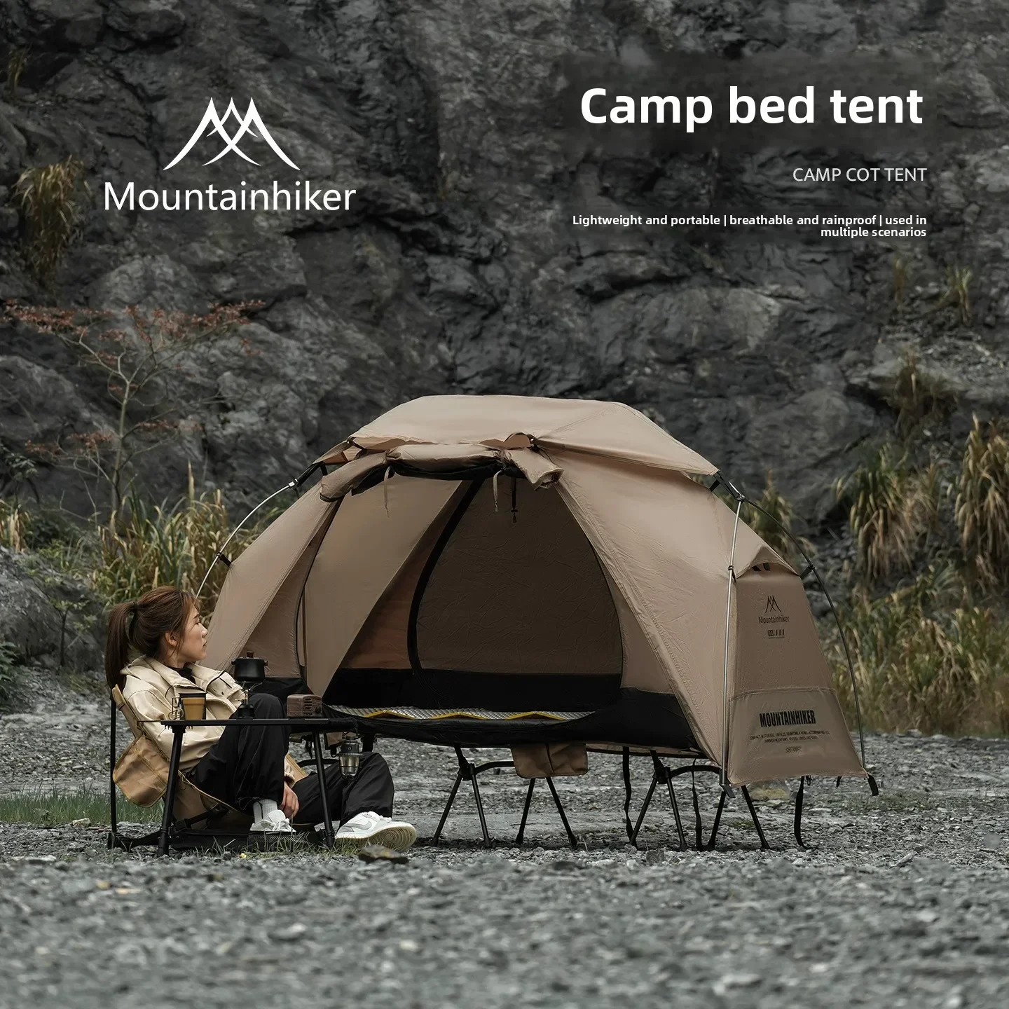 Ultra-Light Cot Tent with Independent Inner Tent, Waterproof Breathable Mosquito-Proof Outdoor Camping Bed Tent Shelter