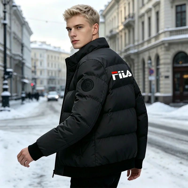 Chaqueta de plumón con cremallera de Color sólido para hombre, Chaqueta de algodón gruesa, abrigo juvenil informal de marca