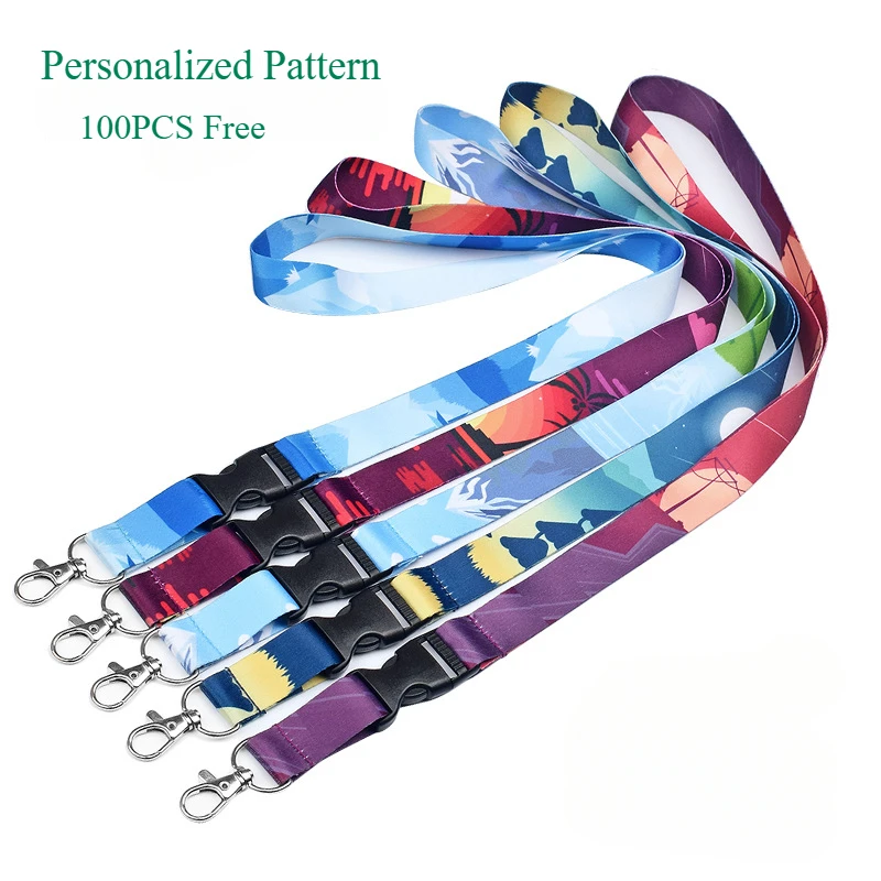 100PCS Lanyard Customized Pattern / LOGO Neck Hanging Rope Colorful Printing DIY Straps