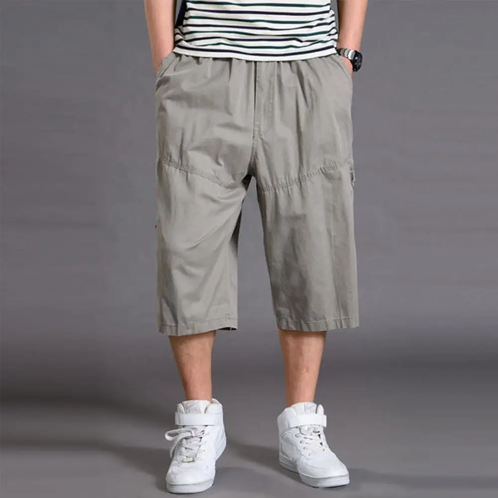 

Men Summer Oversize Fat Shorts Cropped Pants Elastic Waist Loose Sport Trousers Casual Mid calf Length Baggy Pants