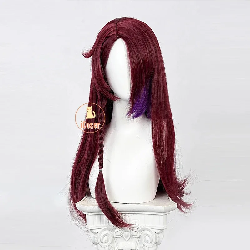 

25COSiCoser Chasca Cosplay Wig Genshin Impact Long Dark Red Hair Purple Braids Natlan Halloween Party for Women Girls Accessory