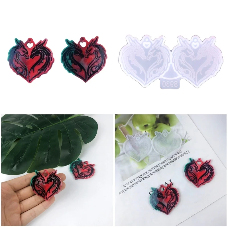 Amor corazón dragón molde DIY epoxi pendientes silicona molde resina artesanía molde