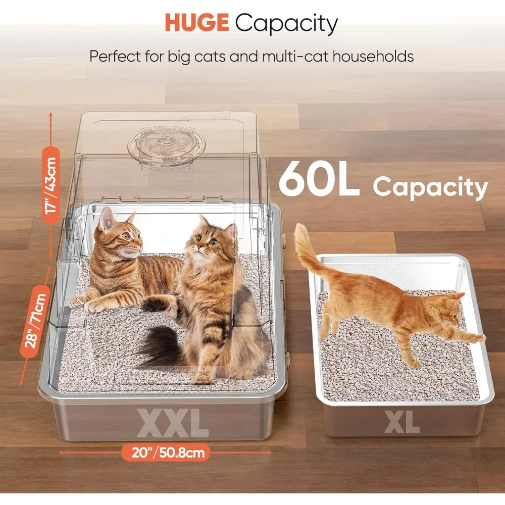 صندوق فضلات القطط من الفولاذ المقاوم للصدأ للتحكم في الرائحة مقاس XXL، 28 لتر × 20 وات، مجموعة معدنية مغلقة قابلة للإزالة، وظيفة 4 في 1 لكاليفورنيا الكبيرة #5