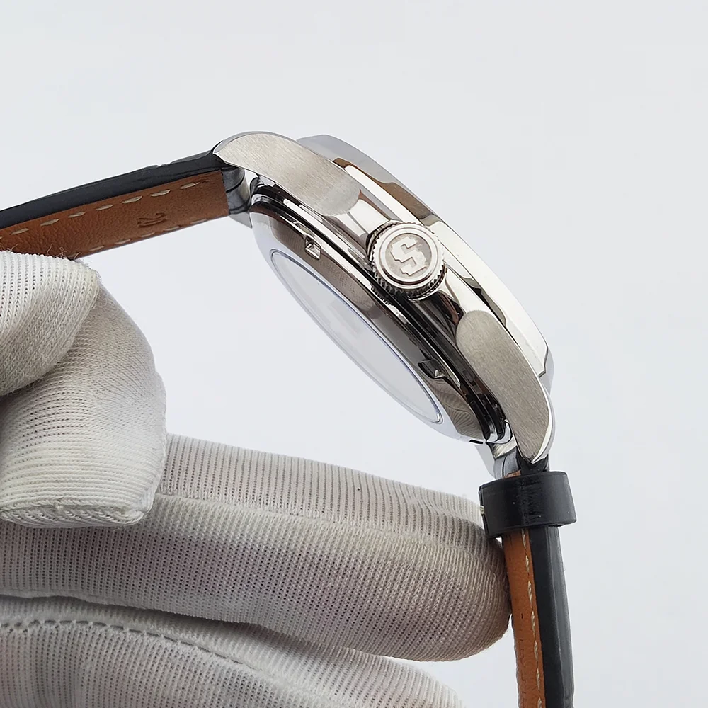 Custodia NH35 custodia impermeabile in vetro zaffiro cinturino in pelle adatta per cassa dell'orologio da 28,5 mm cassa dell'orologio da uomo da 44 mm cassa dell'orologio NH35