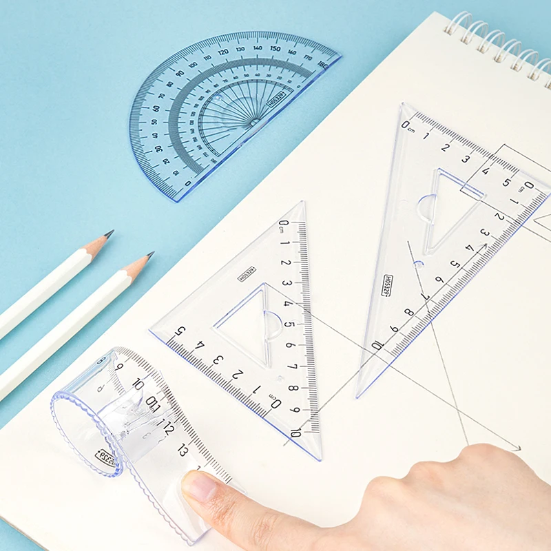 4 개/대 부드러운 구부릴 수있는 직선 눈금자 15cm 20cm 각도기 삼각형 규칙 플라스틱 어린이 학생 문구 용품