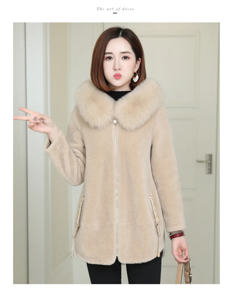 

2024Hot Sale 100% Pure Wool Jacket Women's Real Fur Coat Female Fox Fur Hooded Mid Long Coats New in Outwears Women Clothing FC
