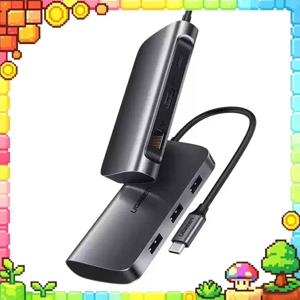 UGREEN 50771 6 in 1 USB C Hub 4K HDMI Gigabit Ethernet 60W PD 3 USB 3.0 Multiport Adapter for MacBook Laptop Tablet.