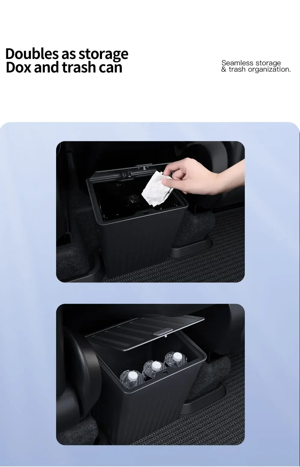 Für Tesla Model Y Juniper 2026 2025 Vorderer und Hinterer Sitz-Aufbewahrungsbox mit Abdeckung, Auto-Mülleimer, Regenschirm-Organizer, Zubehör – Detail 13