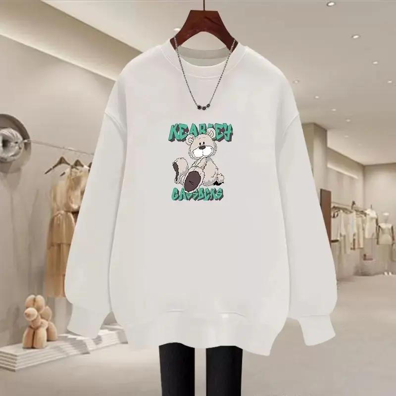 Autumn Winter New Vintage Cartoon Printed Hoodies American Style Loose Long Sleeve Cotton Sweatshirts Women O-neck Top Pullovers