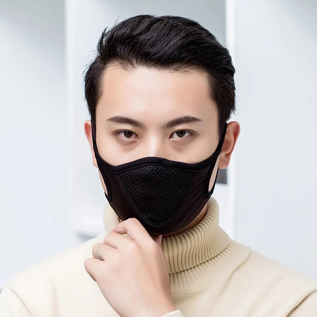 Men\'s Breathable Face Mask Black Mesh Cloth Mouth Cover Adult Washable Reusable 3D Protection Face Mask Party Decoration