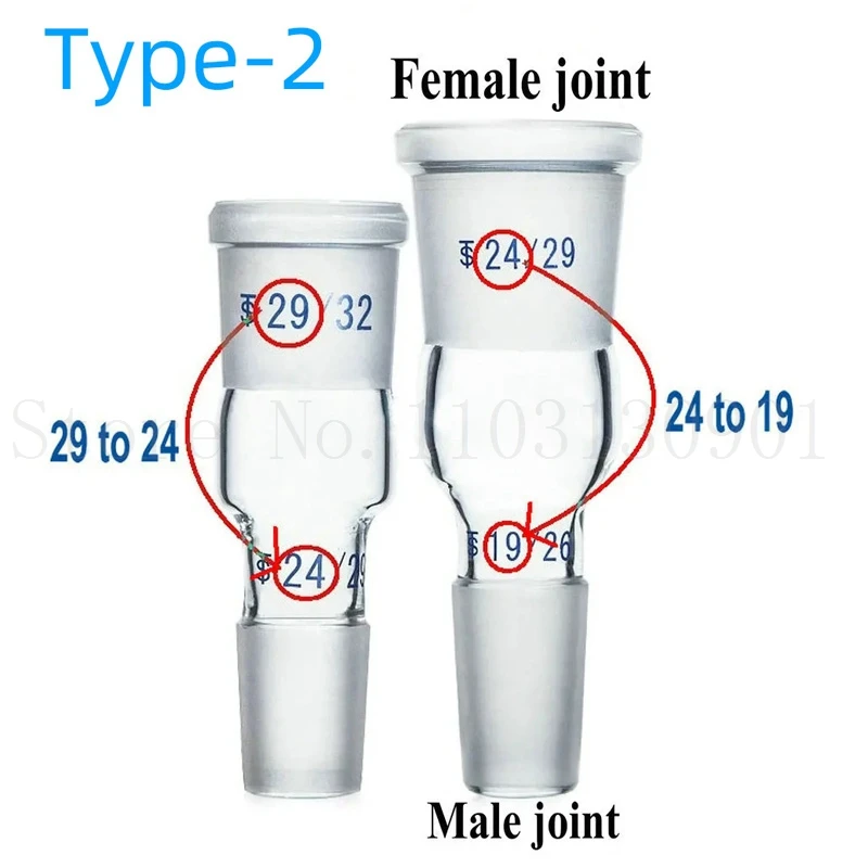 Lab Glass Adapter with 24*19/19*14/29*24/19*24/24*29 Female/male Connecting Glass Joint for Laboratory Supplies