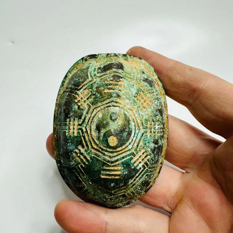 Green-rust patinaed Bagua turtle shell a wealth-bringing ornament