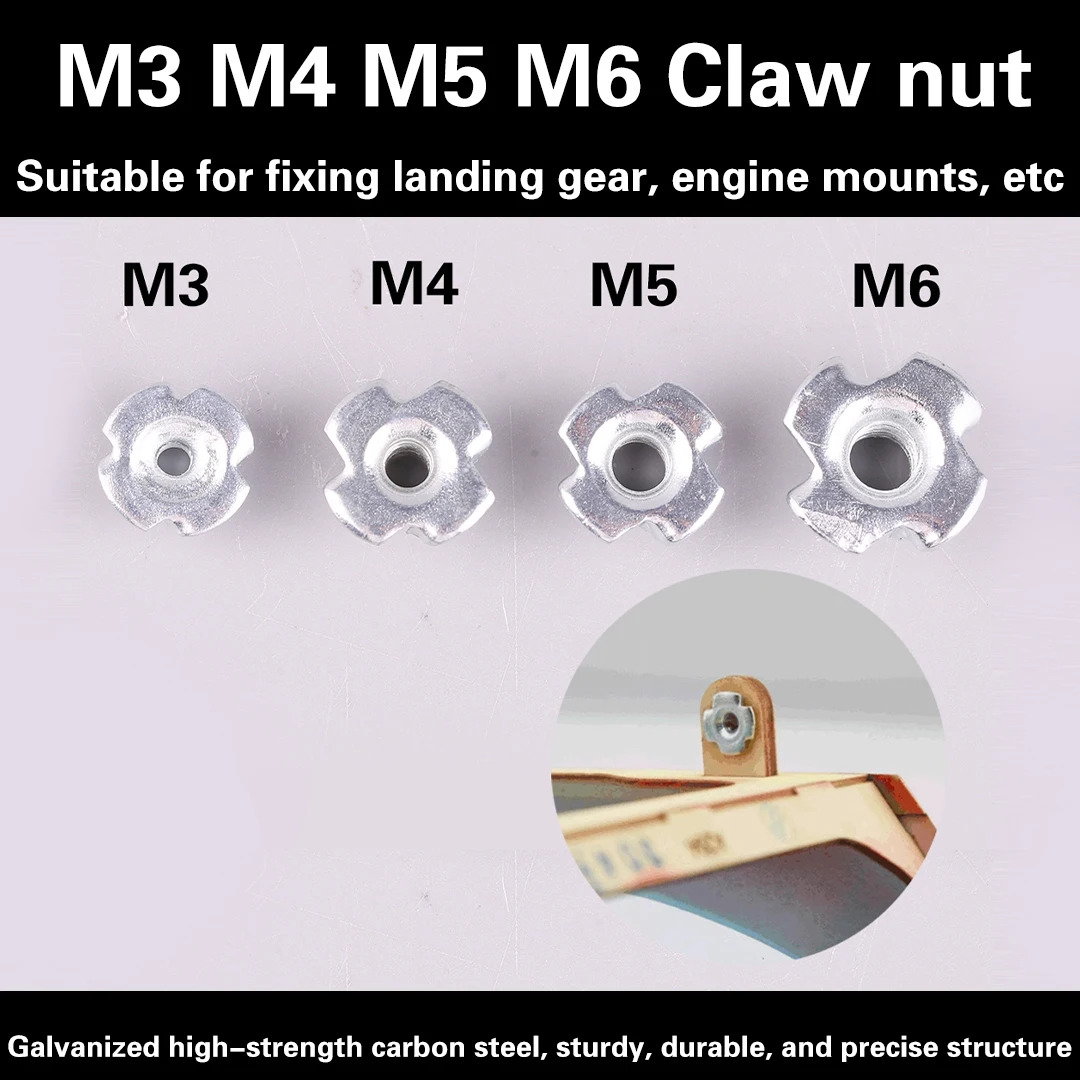 10pcs M2 M3 M4 M5 M6 Reverse Claw Nut Non-slip 4 Paw Metal Threaded Nut DIY Accessories for RC Boat/Car/Aircraft Model Parts