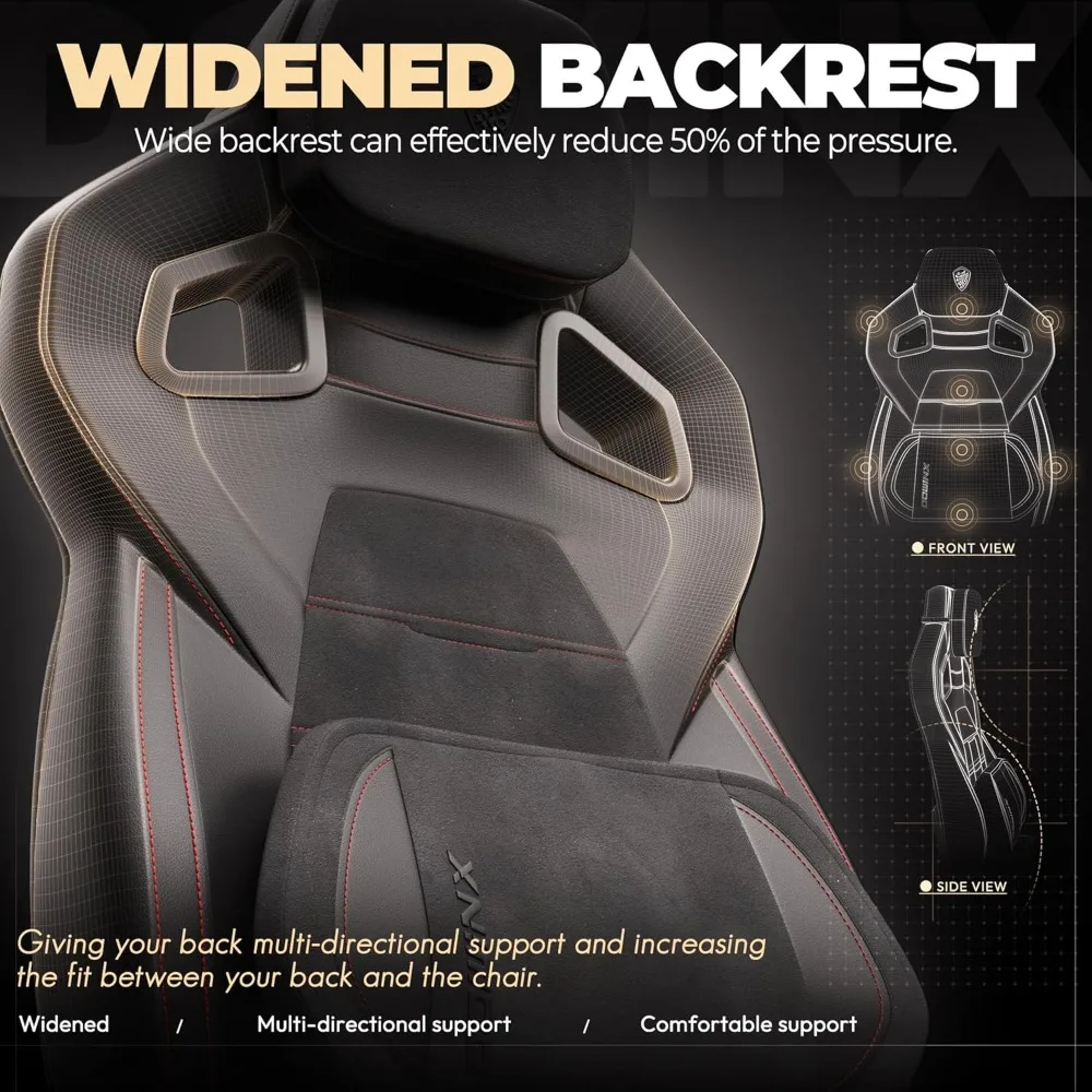 كرسي ألعاب مريح من جلد البولي يوريثان مع مسند للقدمين للكبيرة والطويلة، دعم خلفي واسع للاعبين الثقيلين، أسود