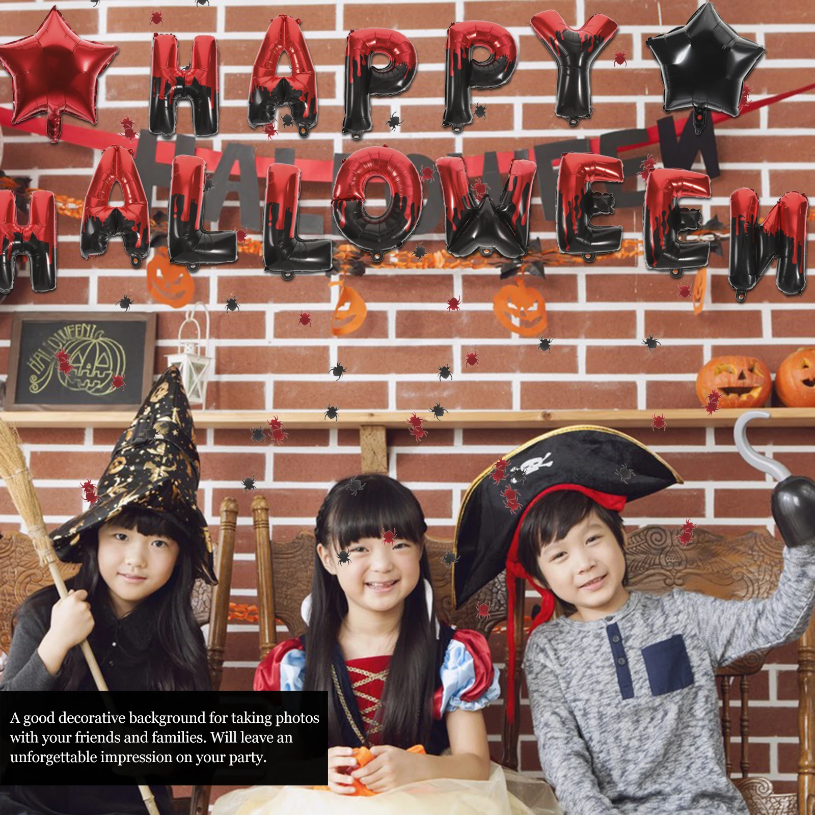 

Halloween Balloon Set Latex Decor Supplies Plastic Red Fringe Black Wall Hanging Easy Assembly Theme