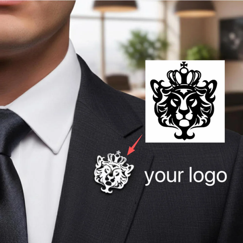 

Stainless steel customized company logo brooch with gold pattern, making your logo a unique gift