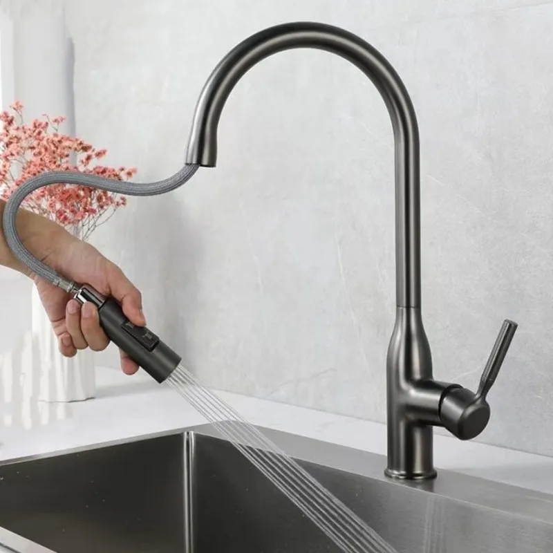 

Fashion Gun Grey SUS304 Stainless steel Kitchen Sink faucet Pull Out Kitchen Mixer Tap Cold Hot Water With Two Mode sprayer