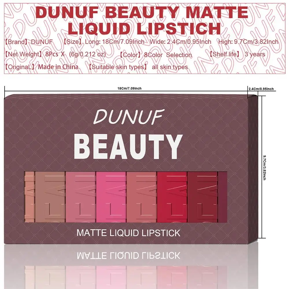 Fluwelen Matte Lippenstift 8 Stuks Waterdichte Langdurige Hydraterende Lip Glazuur Smudge Proof Non Transfer Lip Kleur Set