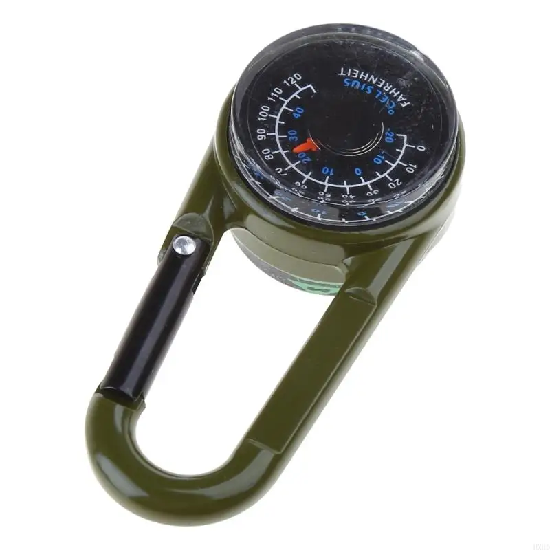 HX6D Outdoor Multifuncional senderismo metal carabinero mini termómetro compás llavero