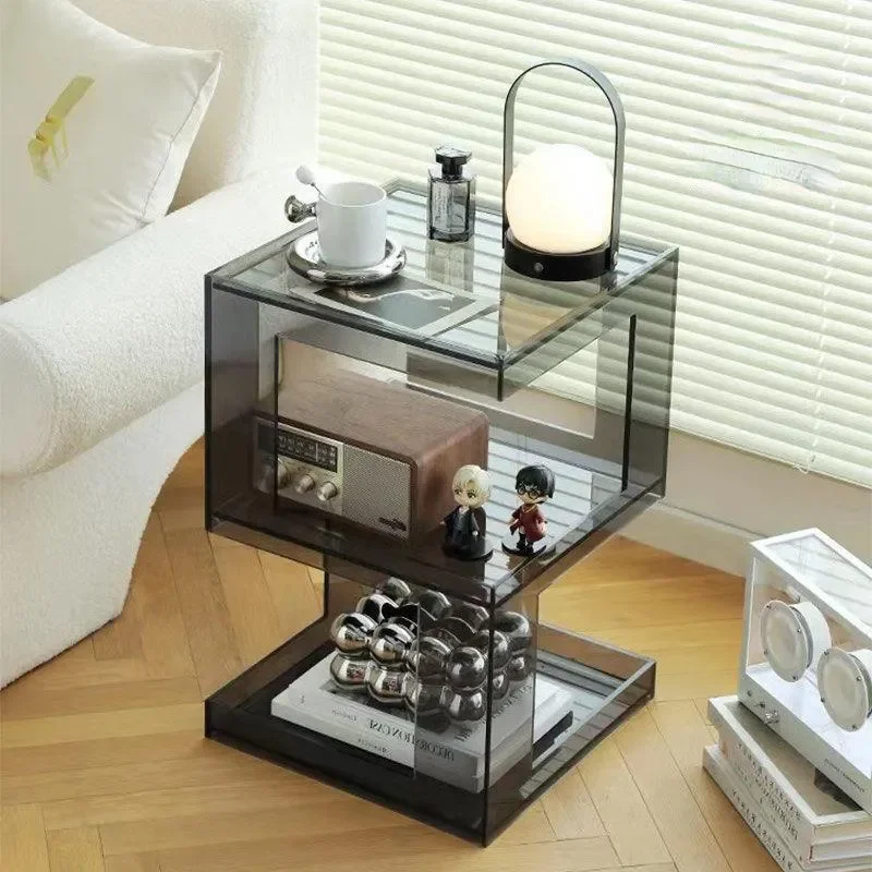 Modern Wabi Sabi Acrylic Corner Side Table Small Mobile Coffee Table for Living Room Sofa Bay Window Solid Wood Tea Desk