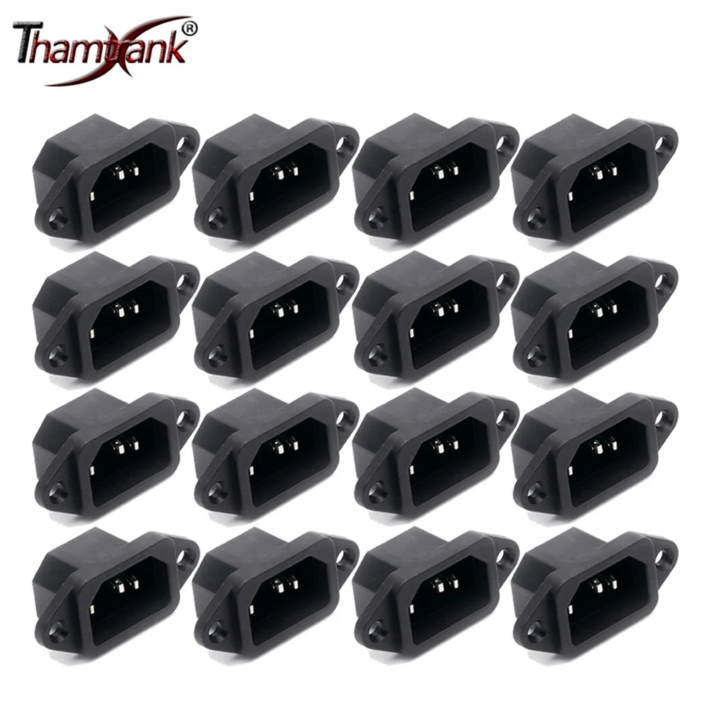 100pcs Black 3Pins Terminal Male Plug IEC320 C14 Inlet Power Plug Socket Panel Mount AC 250V 10A High Qualily Wholesale