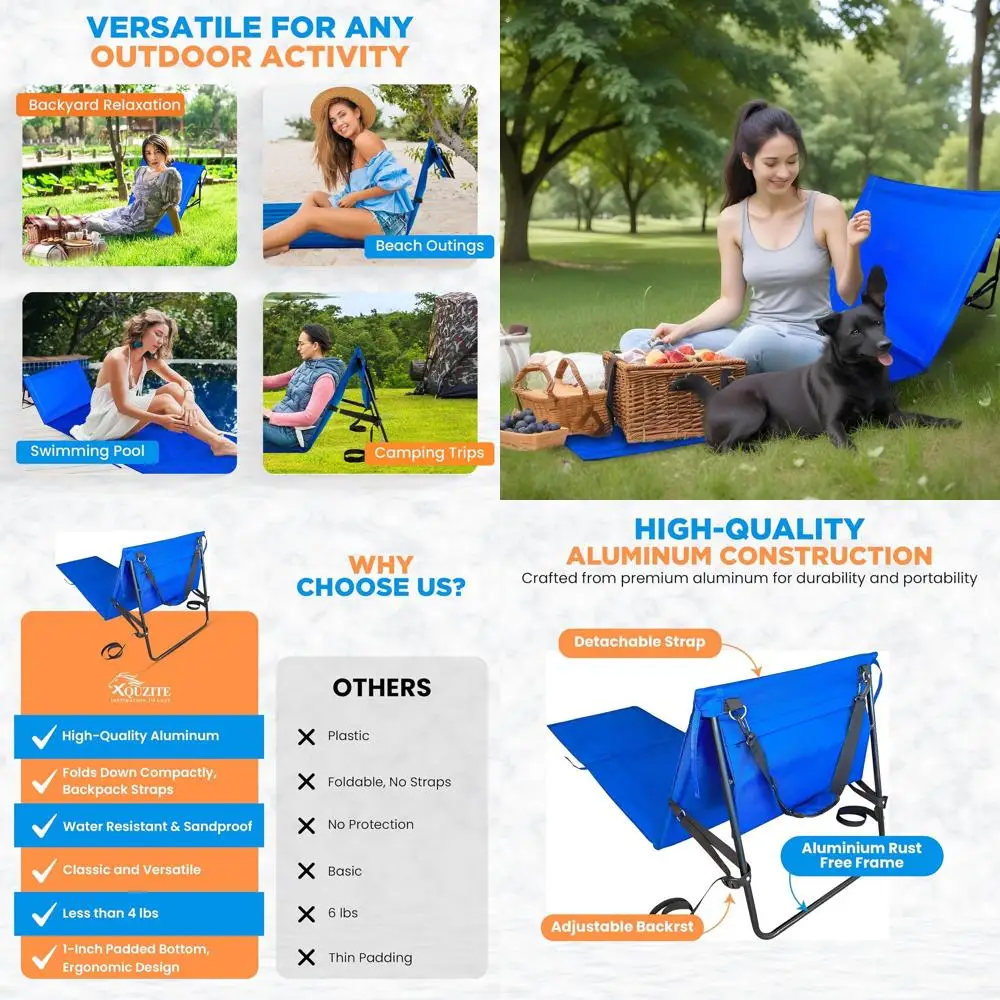 

Компактное складное пляжное кресло для отдыха на открытом воздухе - легкое портативное кресло для загара для взрослых