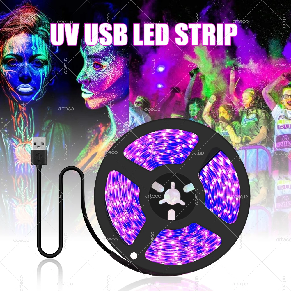 Pasek świetlny UV LED USB DC5V 2835 Taśma diodowa LED Ultrafioletowa lampa UV Czarne światło do świecących imprez Dekoracja domu Światło do wykrywania pieniędzy