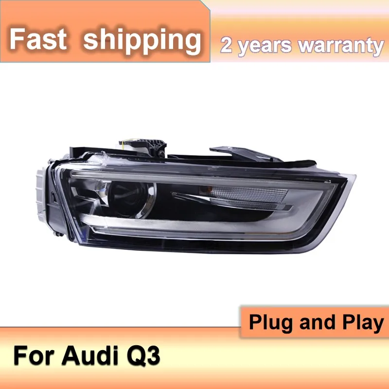 تصفيف السيارة لأودي Q3 المصابيح الأمامية 2012-2016 Q3 رئيس مصباح DRL بدوره إشارة منخفضة عالية شعاع العارض عدسة