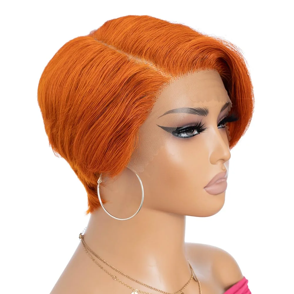 Ginger Orange Pixie Lace Front Wigs Human Hair Short Pixie Cut Wig Side Part Lace Pixie Cut Lace Wigs Human Hair Pixie Cut Wigs