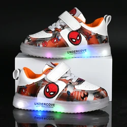 Disney Led Light Shoes for Kids Fashion Cartoon Spiderman Boys Sneakers ragazze scarpe Casual scarpe sportive per bambini traspiranti