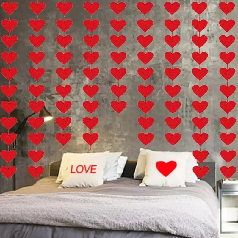 Guirxiété de cœurs rouges pour la décoration de la maison, ficelle de confrontation d'amour, mariage bricolage, Saint Valentin, fête d'anniversaire, rideau de chambre à coucher, fournitures de porte