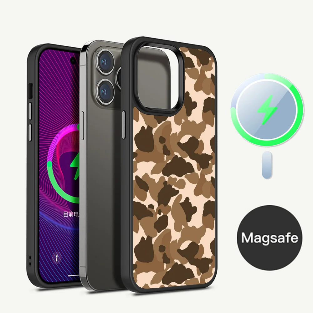 Camouflage Camo military Phone Case Magesafe Magnetic Wireless Charge Case For iPhone 11 12 13 14 15 Pro Max Plus Mini