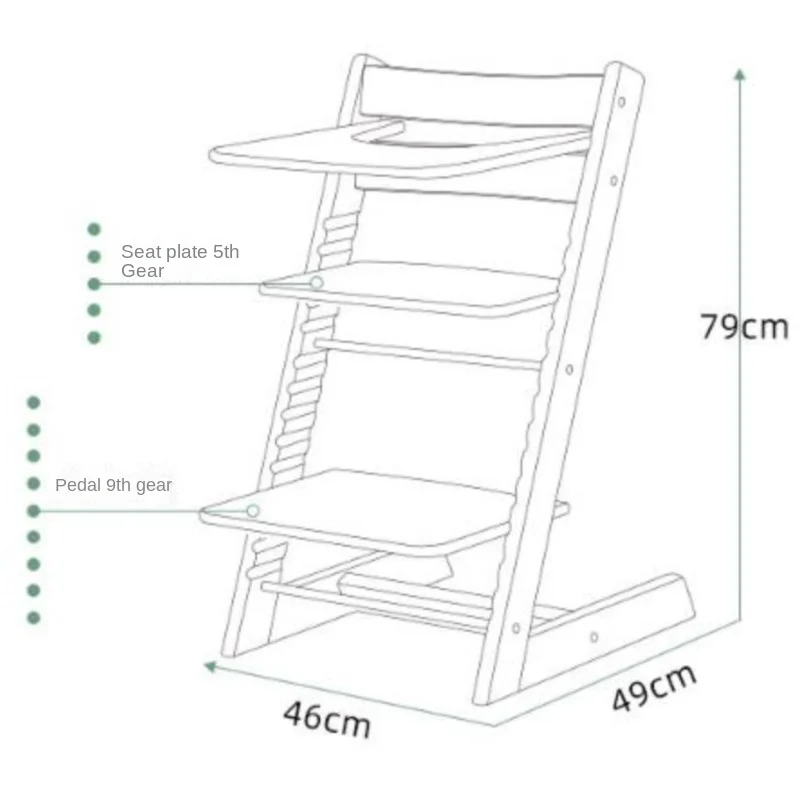 كرسي نمو الأطفال من الخشب الصلب من Realife، كرسي طعام للأطفال، كرسي طاولة طعام منزلي، كرسي تعلم قابل للتعديل متعدد الوظائف